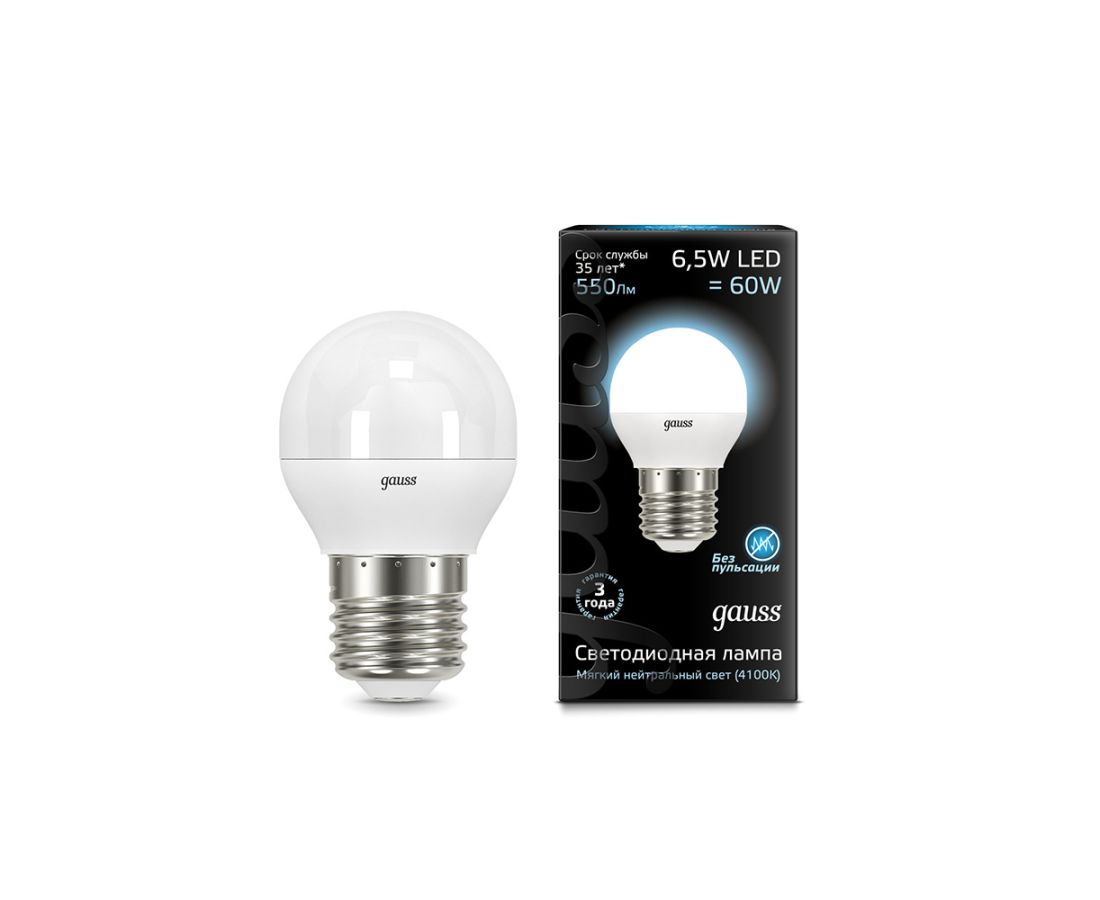 ლედ ნათურა Globe E27 6.5W 4100K gauss - 105102207 — ნათურა და ვაზნა
